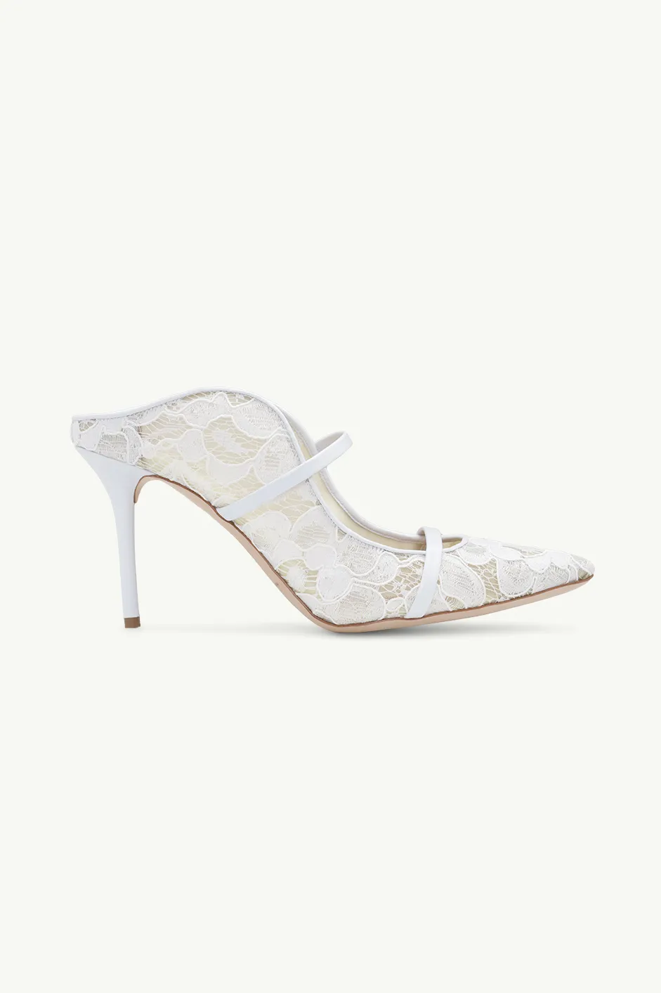 MALONE SOULIERS Maureen Pumps 85mm in White Lace Mesh/Nappa 0
