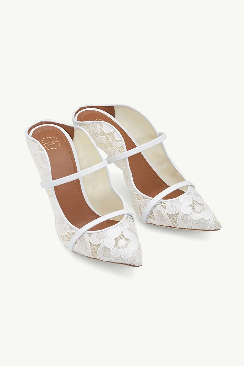 MALONE SOULIERS Maureen Pumps 85mm in White Lace Mesh/Nappa 1