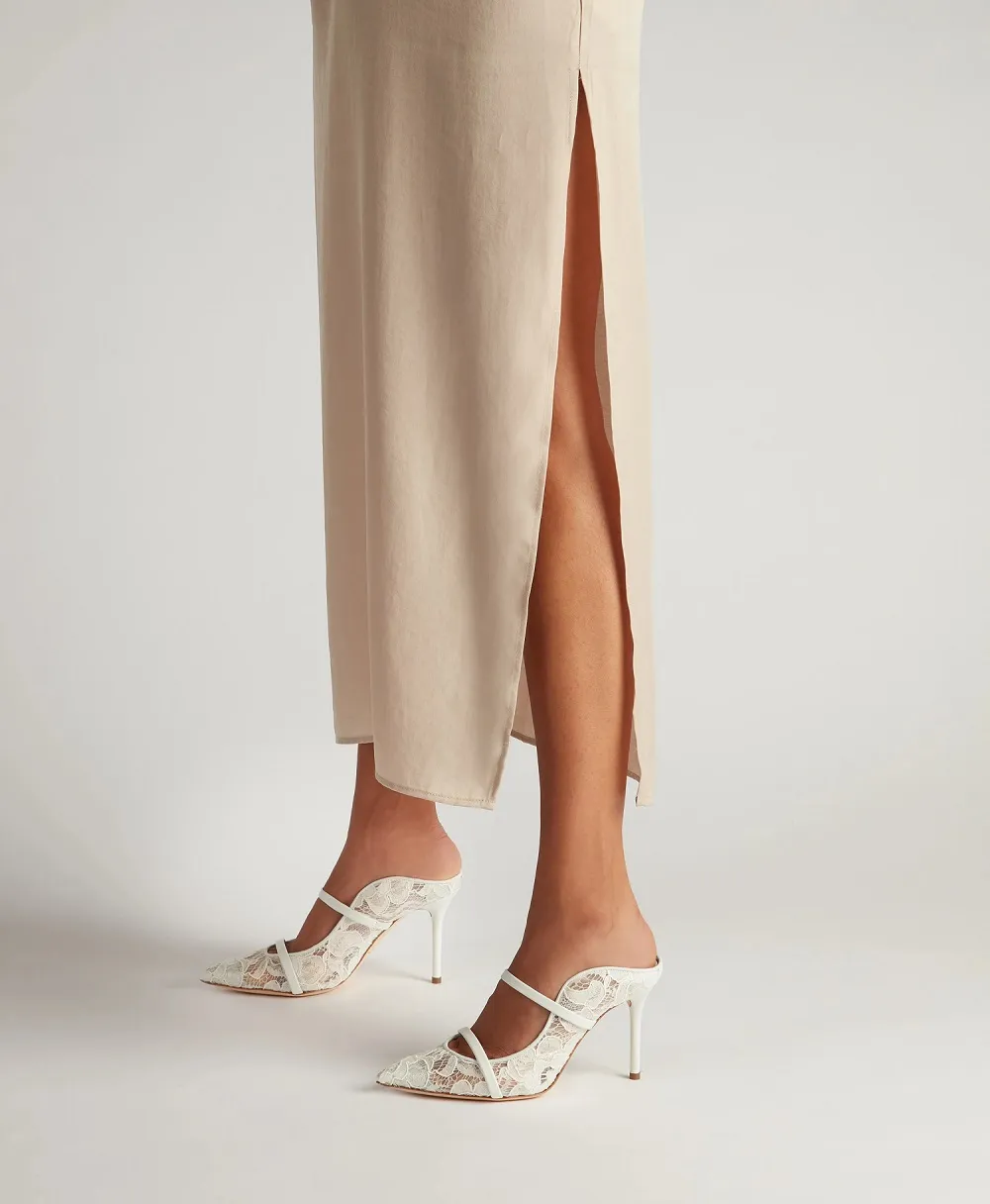MALONE SOULIERS Maureen Pumps 85mm in White Lace Mesh/Nappa 4