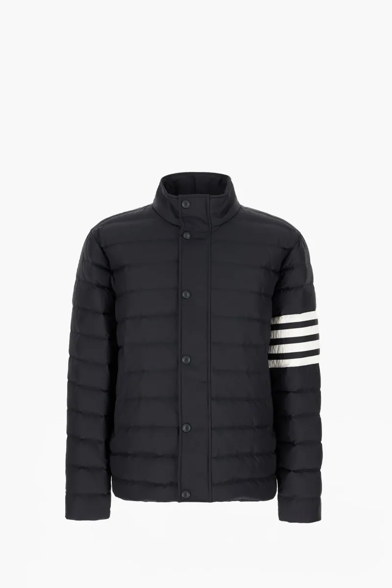 THOM BROWNE Men Shiny Ripstop Lightweight Down Filled 4-Bar Jacket in Navy Nylon 0