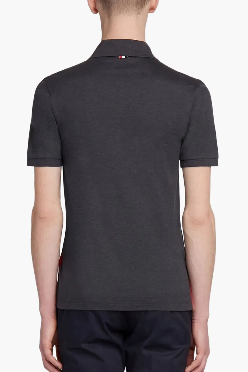 THOM BROWNE Men Pique Pocket Polo Shirt in Dark Grey Cotton 4