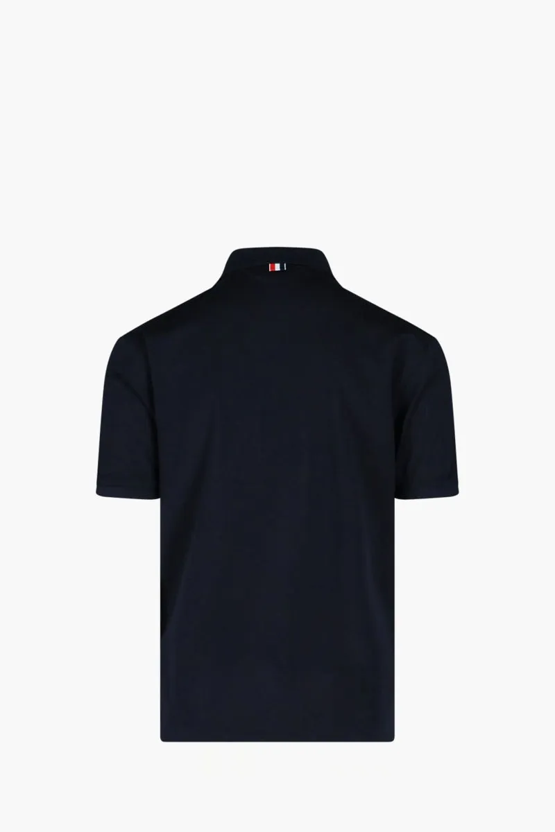THOM BROWNE Men Pique Pocket Polo Shirt in Navy Cotton 1