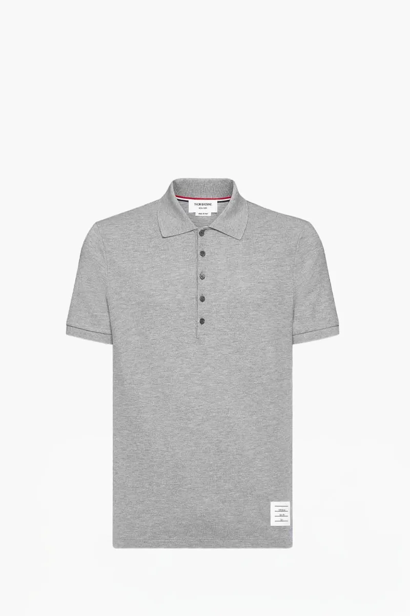 THOM BROWNE Men 4-Bar Classic Pique Polo Shirt in Light Grey Cotton 0