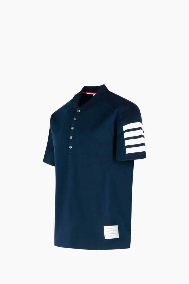 THOM BROWNE Men 4-Bar Mini Collar Polo Shirt in Navy Cotton 1