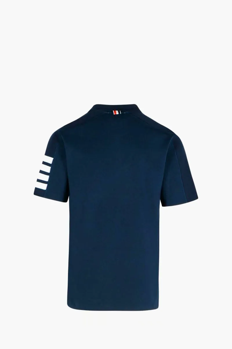 THOM BROWNE Men 4-Bar Mini Collar Polo Shirt in Navy Cotton 2