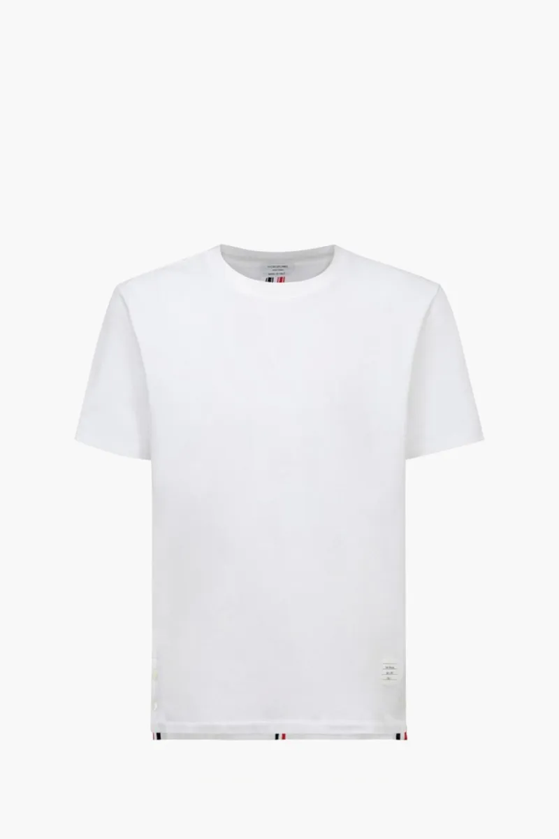 THOM BROWNE Men Center Back Stripe Pique T-Shirt in White Cotton 0