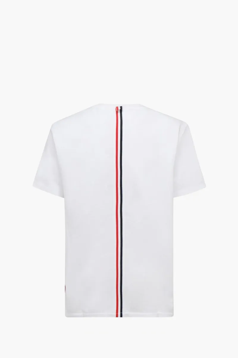THOM BROWNE Men Center Back Stripe Pique T-Shirt in White Cotton 1