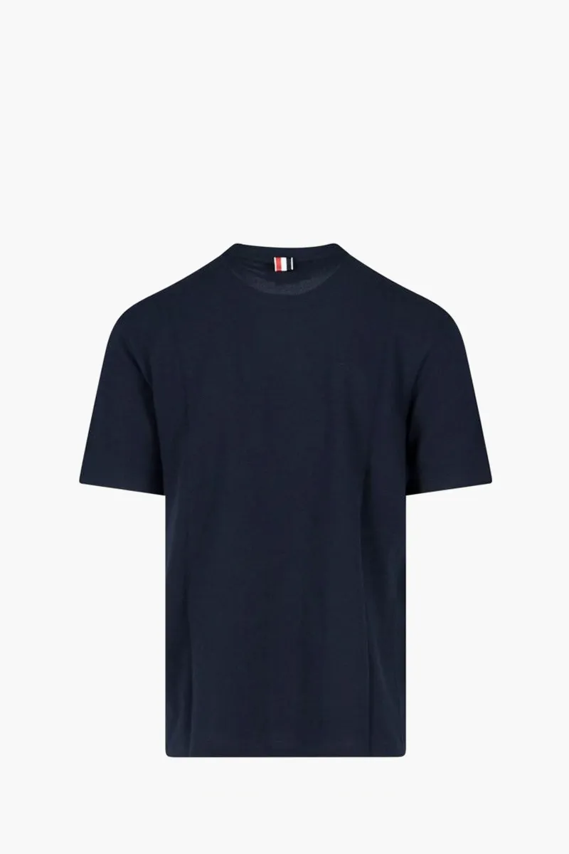 THOM BROWNE Men Logo Pique 4-Bar T-Shirt in Navy Cotton 1