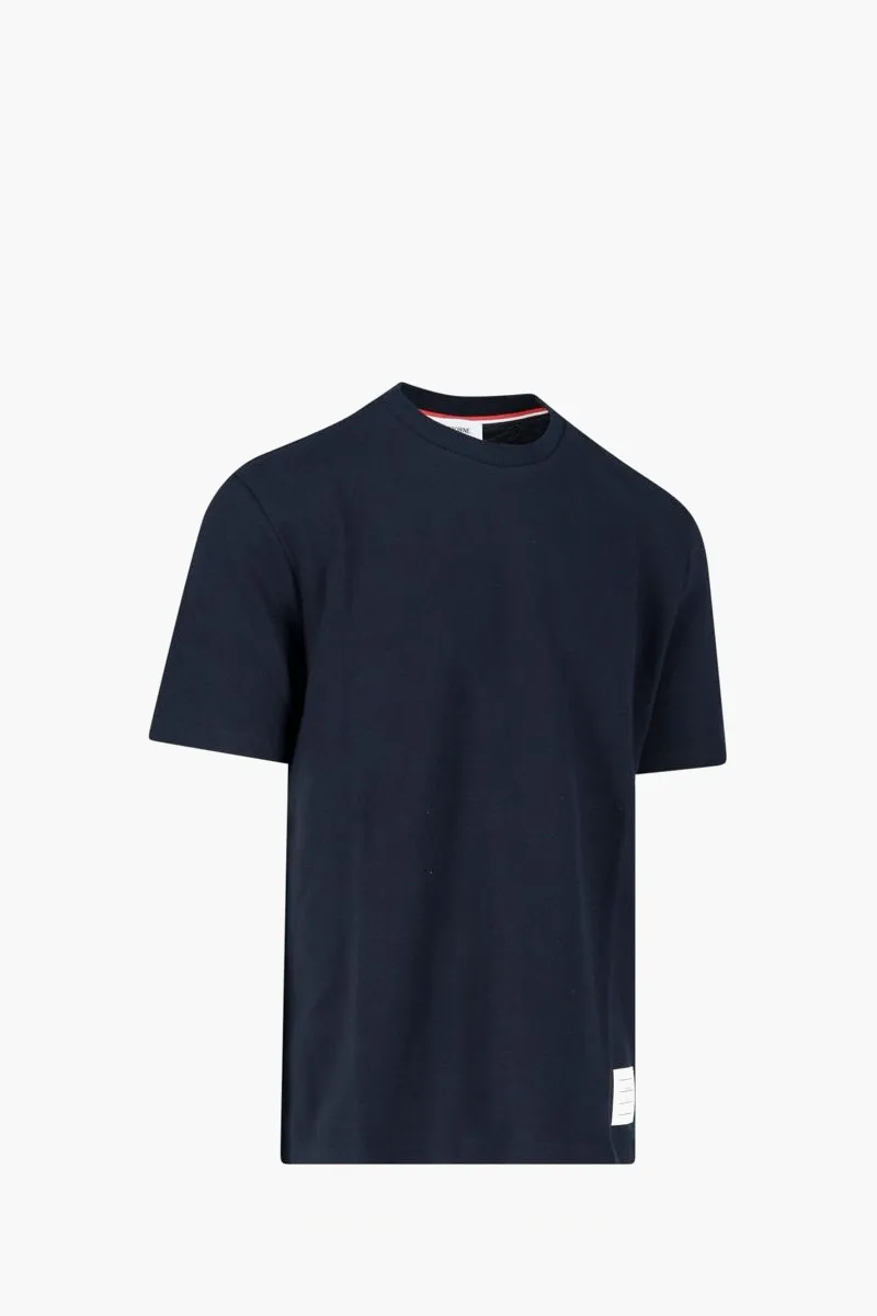 THOM BROWNE Men Logo Pique 4-Bar T-Shirt in Navy Cotton 2
