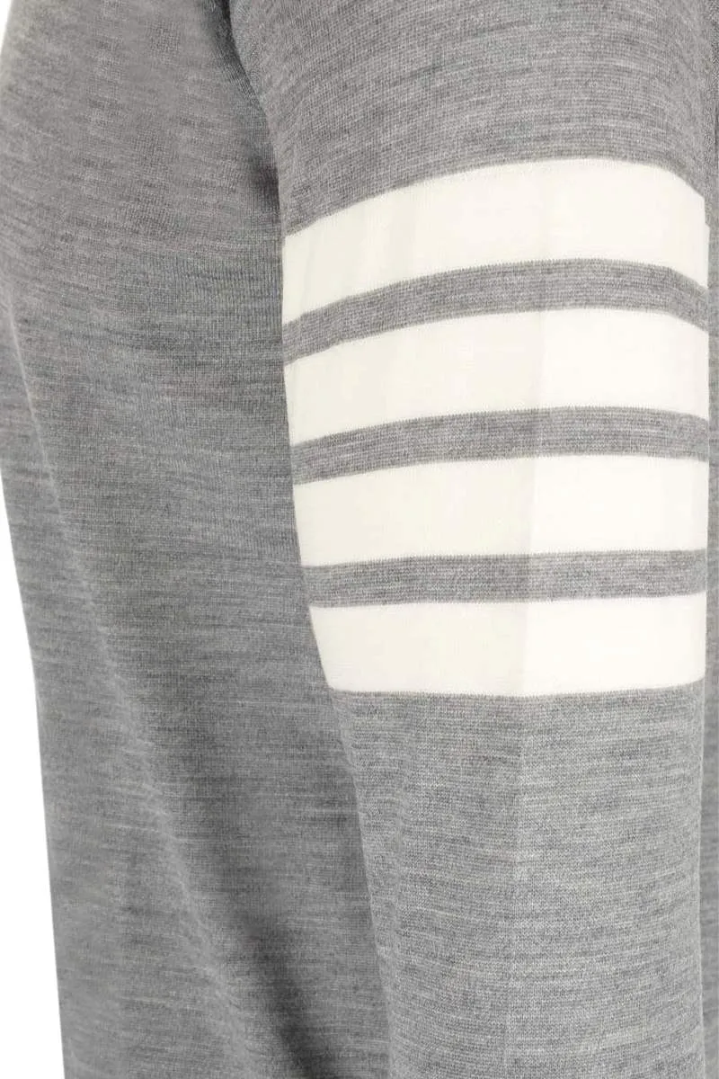 THOM BROWNE Men Classic 4-Bar Stripe Crewneck Sweater in Light Grey/White Wool 2