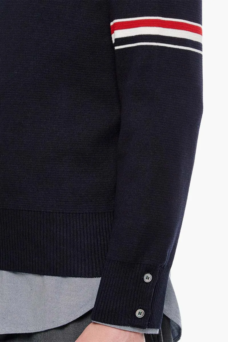 THOM BROWNE Men Tricolour Detail Sweater in Navy Cotton 3
