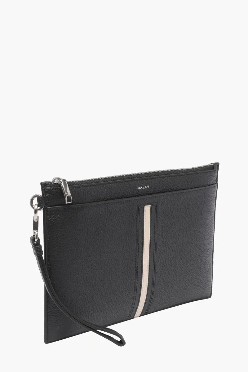 BALLY Ribbon Clutch in Black/White Grained Leather 1