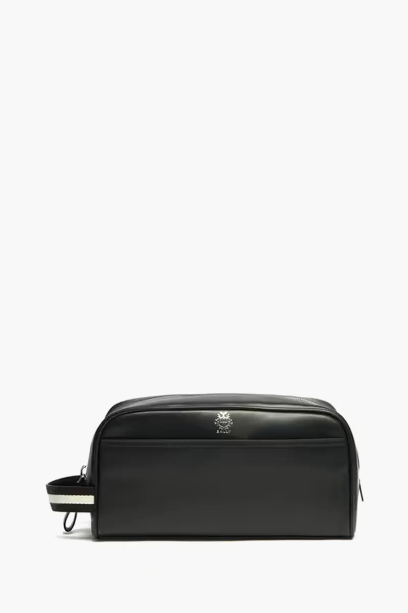 BALLY Logo Ray Travel Washbag in Black Leather 0