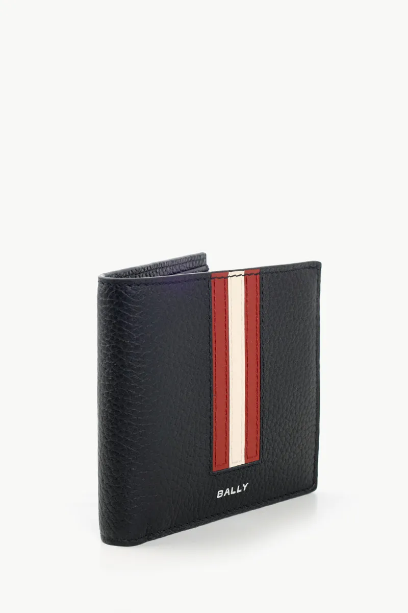 BALLY Men Ribbon Bi-Fold Wallet in Black/Red/White Grained Leather 1