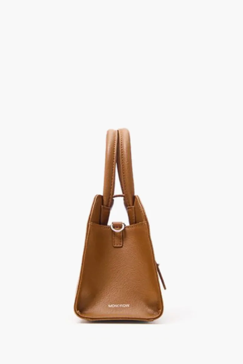 MONOROW Mini Blanc Top Handle Shoulder Bag in Camel Recycled Leather 2