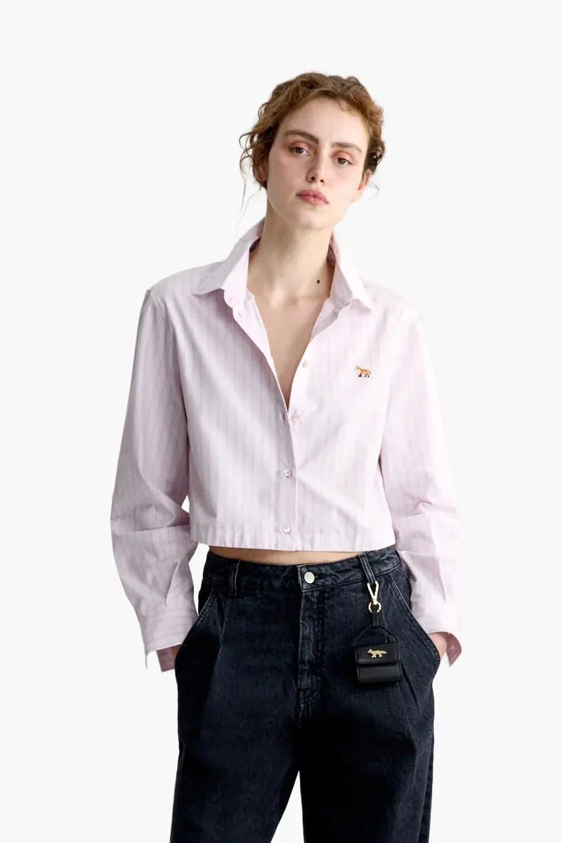 MAISON KITSUNE Women Baby Fox Cropped Poplin Shirt in Light Pink Cotton with Gradient Stripes 1
