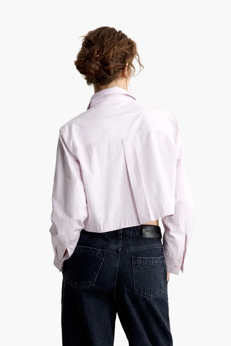 MAISON KITSUNE Women Baby Fox Cropped Poplin Shirt in Light Pink Cotton with Gradient Stripes 2