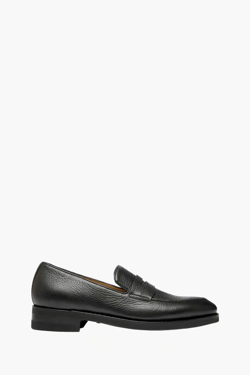 BALLY Men Samius-R Penny Loafers in Black Grained Deer Leather 0