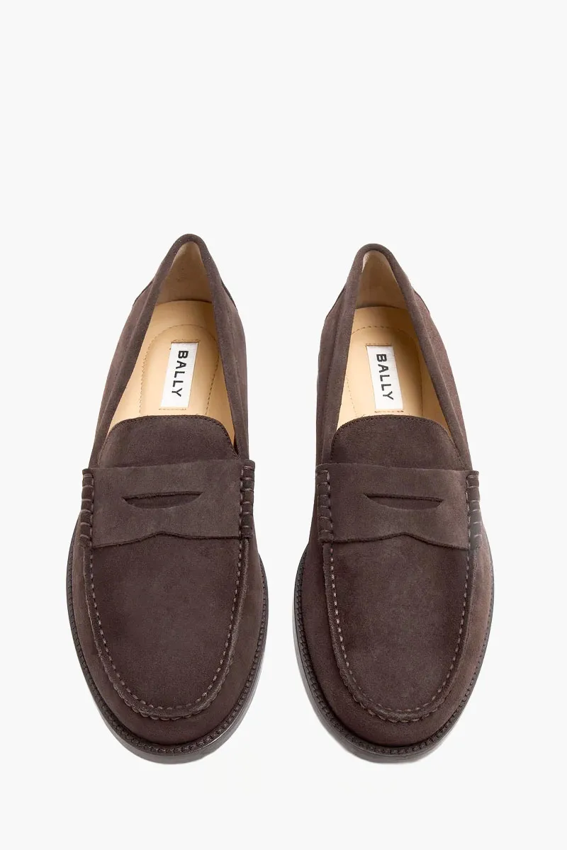 BALLY Men Charlex Penny Loafers in Dark Brown Suede Smooth Leather 2