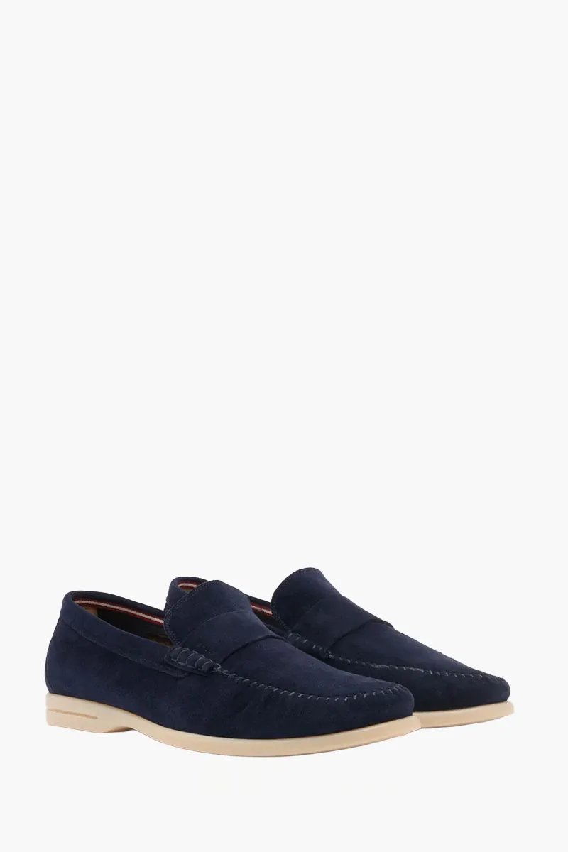 Bally Men Switz Moccasin Loafers in Blue Calf Suede 2