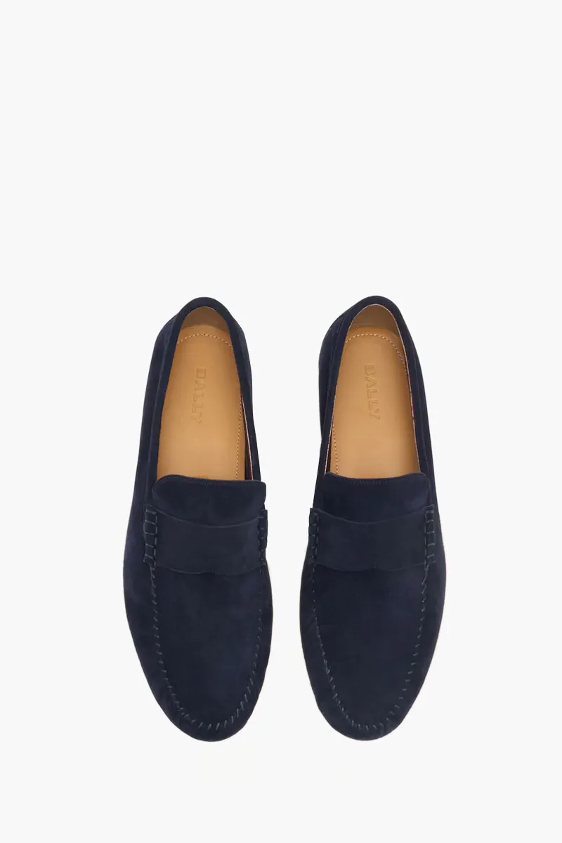 Bally Men Switz Moccasin Loafers in Blue Calf Suede 3