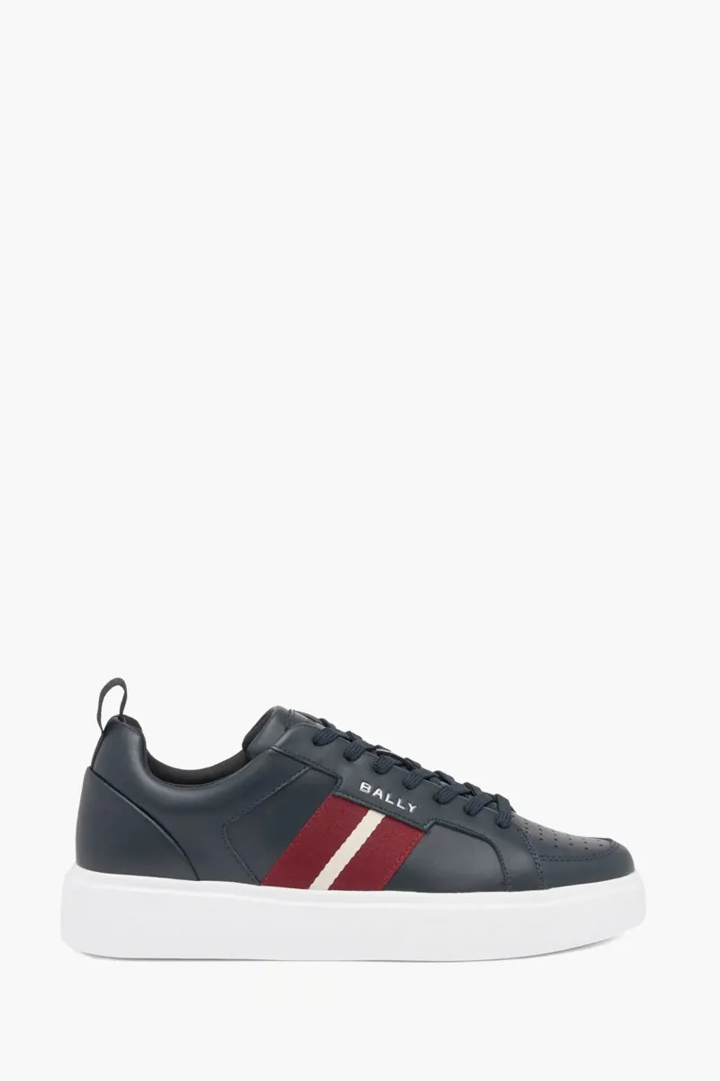 BALLY Men Blayze Sneakers in Blue/Red/White Plain Calf Leather with Ribbon 0