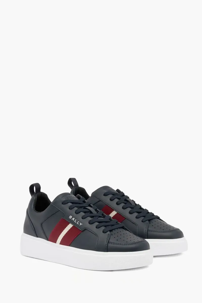 BALLY Men Blayze Sneakers in Blue/Red/White Plain Calf Leather with Ribbon 2