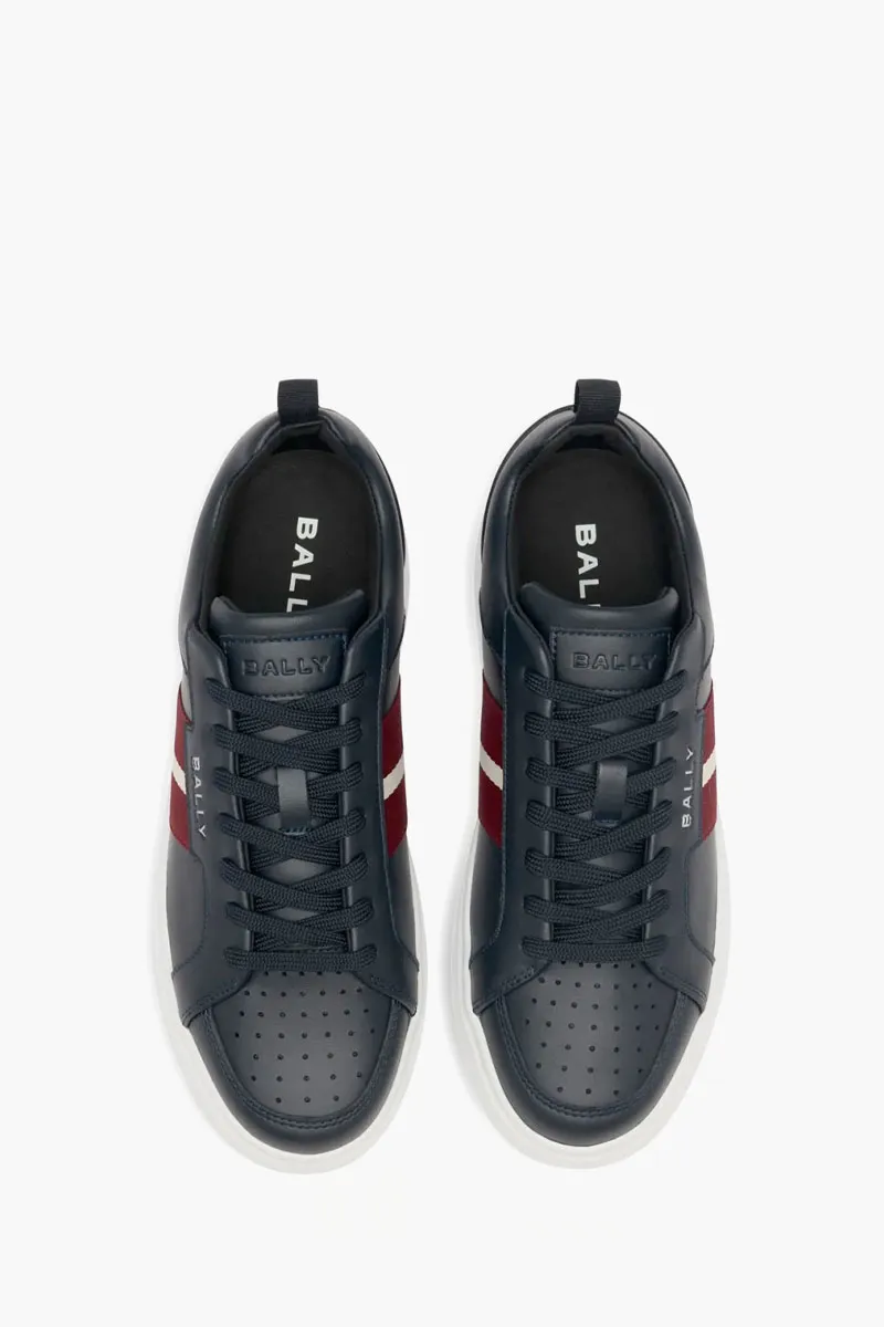 BALLY Men Blayze Sneakers in Blue/Red/White Plain Calf Leather with Ribbon 3