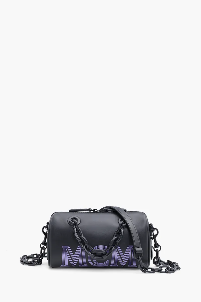 MCM Mini Boston Chain Shoulder Bag in Black with Embossed Logo 0