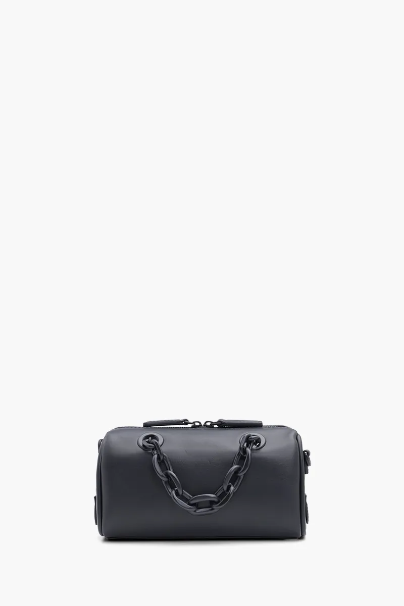 MCM Mini Boston Chain Shoulder Bag in Black with Embossed Logo 1