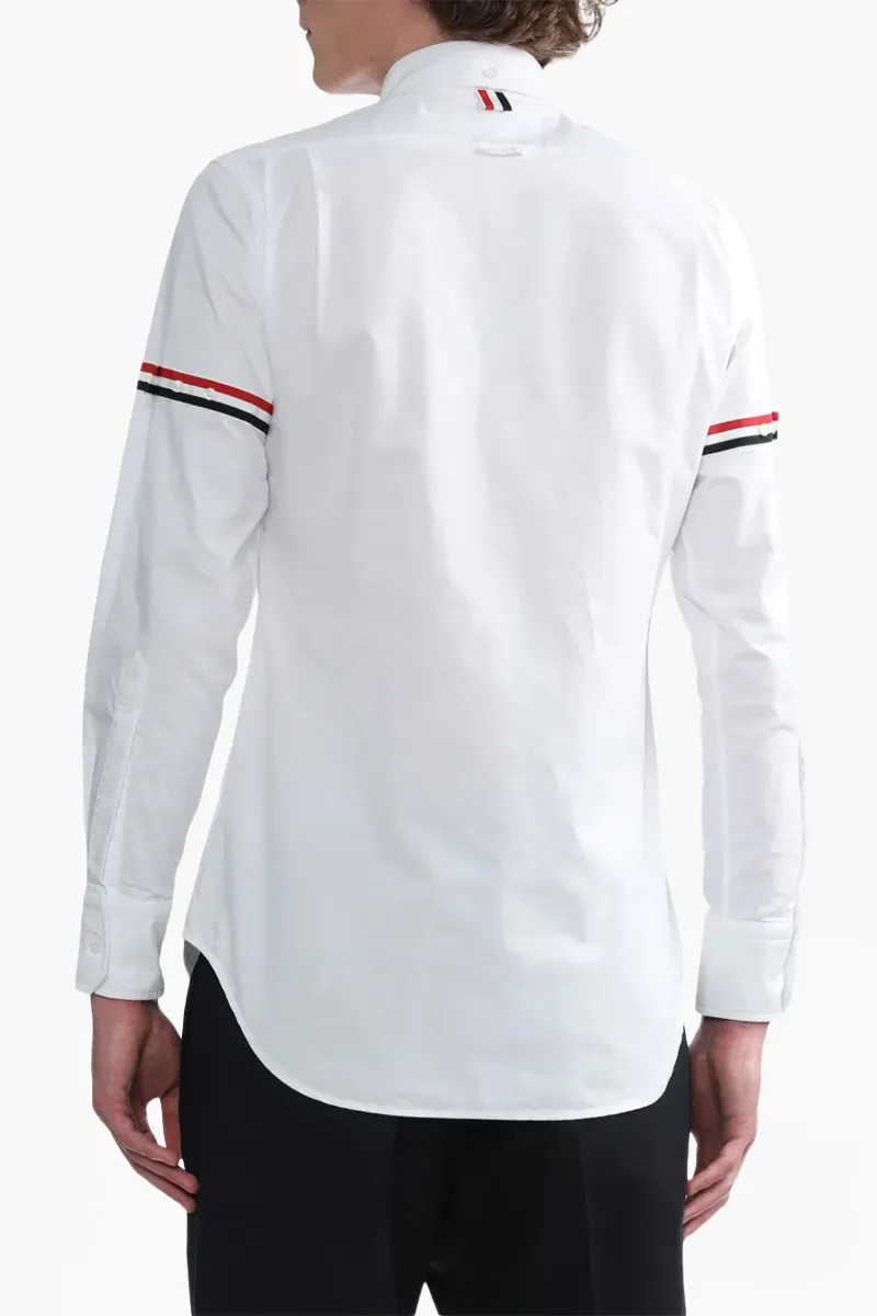 THOM BROWNE Men Oxford Striped Grosgrain Armband Classic Shirt in White Cotton 2