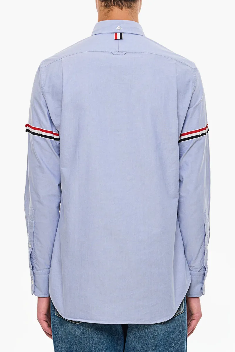 THOM BROWNE Men Oxford Striped Grosgrain Armband Classic Shirt in Light Blue Cotton 2