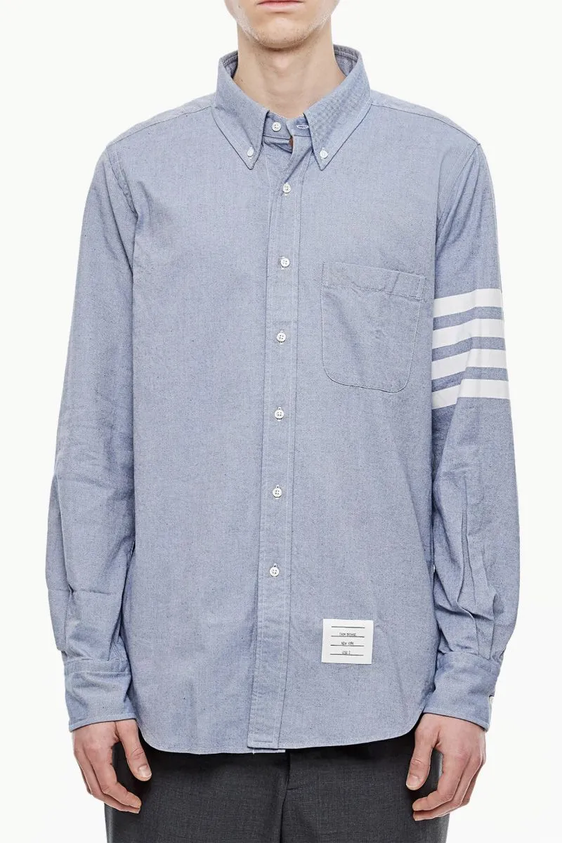 THOM BROWNE Man 4-Bar Flannel Shirt in Light Blue Cotton With Contrast 1