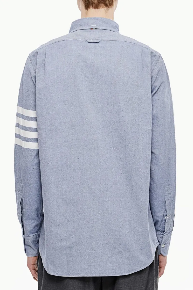 THOM BROWNE Man 4-Bar Flannel Shirt in Light Blue Cotton With Contrast 2