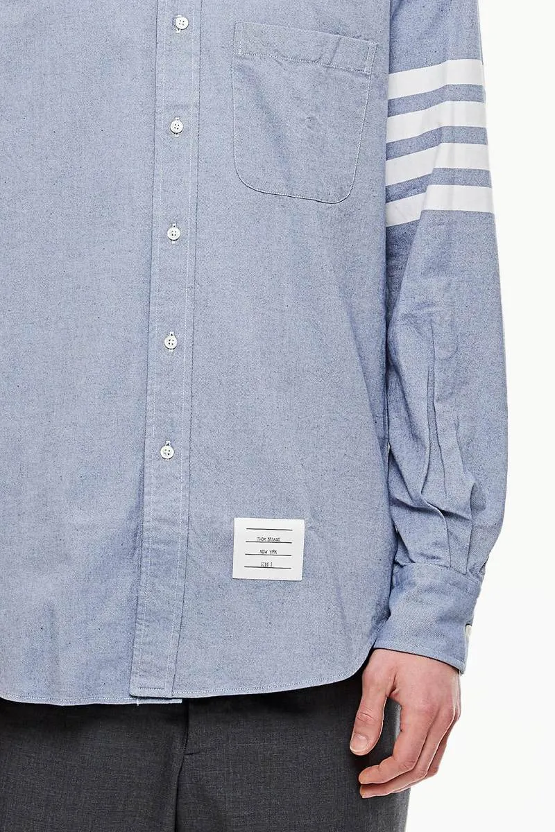 THOM BROWNE Man 4-Bar Flannel Shirt in Light Blue Cotton With Contrast 3
