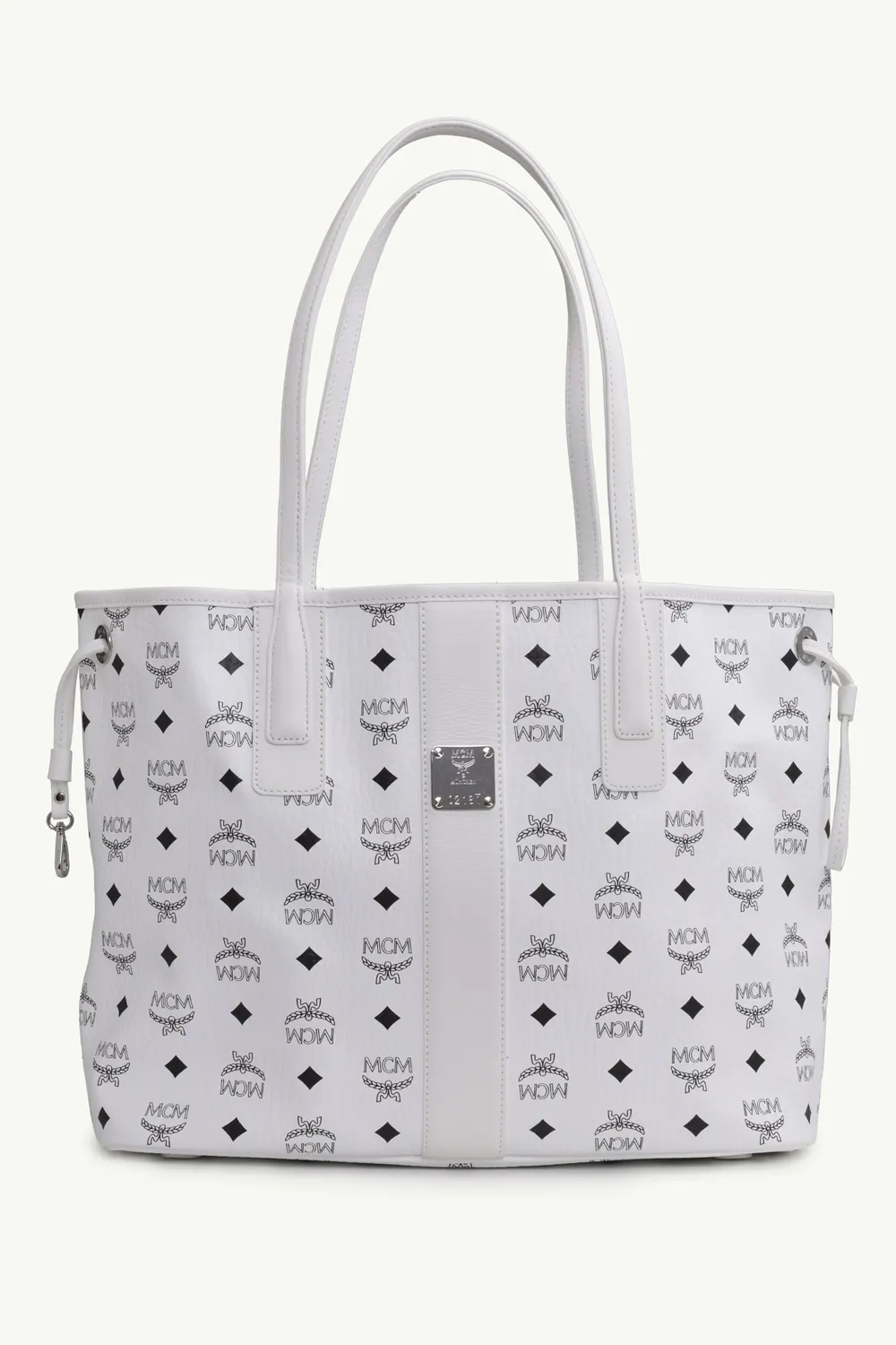 MCM Medium Liz Reversible Shopper Tote Bag in White Visetos with Removable Zip Pouch 0