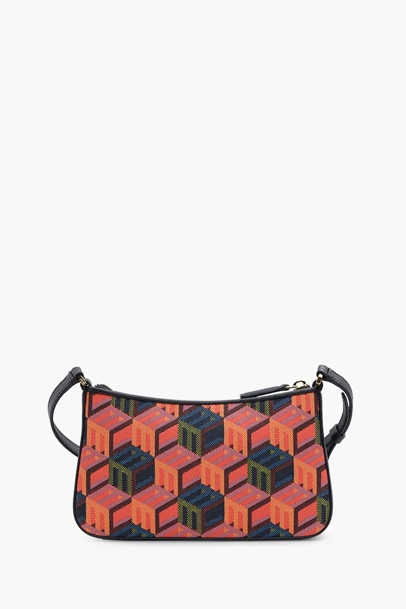 MCM Mini Shoulder Bag in Black Multicolor with Cubic Monogram 1