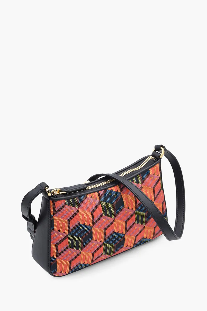 MCM Mini Shoulder Bag in Black Multicolor with Cubic Monogram 2