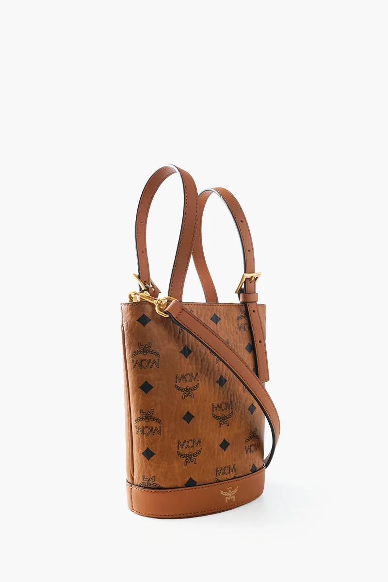 MCM Mini Aren Bucket Tote Bag in Cognac with Shoulder Strap 1