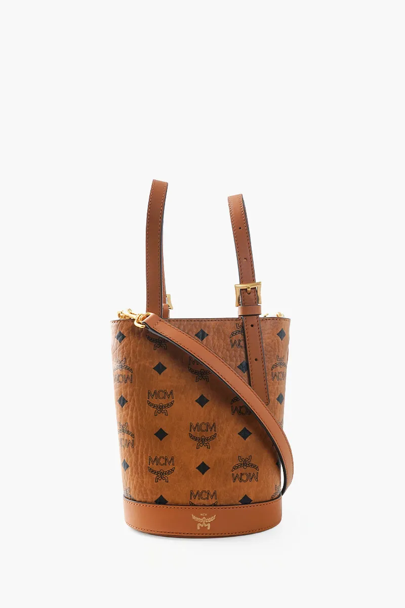 MCM Mini Aren Bucket Tote Bag in Cognac with Shoulder Strap 2