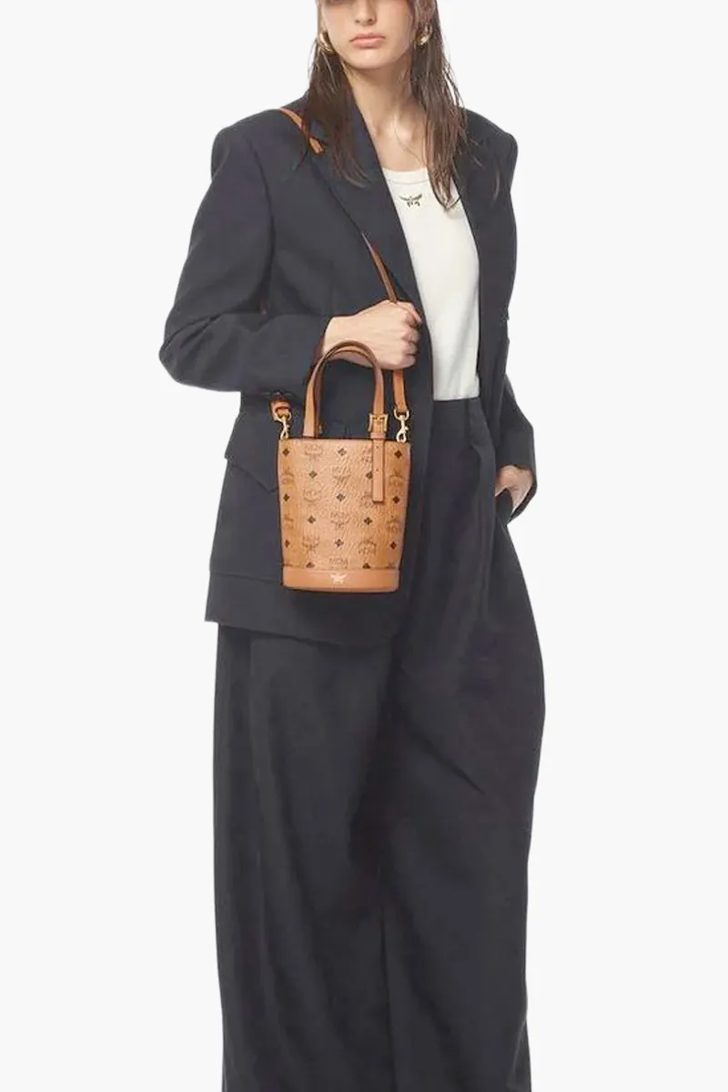 MCM Mini Aren Bucket Tote Bag in Cognac with Shoulder Strap 4