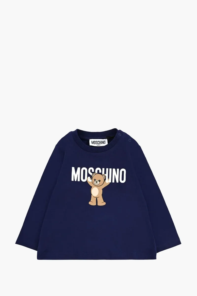 MOSCHINO Kids Long-Sleeved T-Shirt in Dark Blue with Teddy Bear Logo 0
