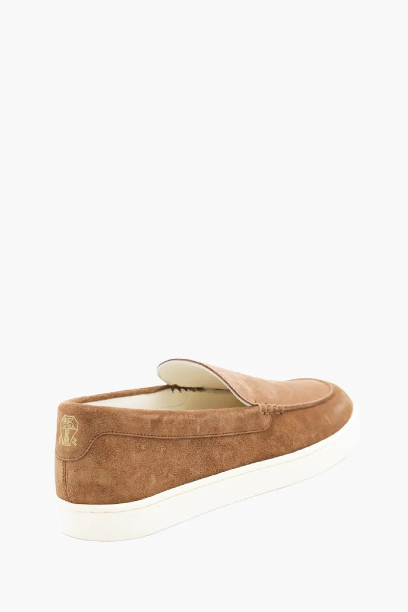BRUNELLO CUCINELLI Men Chevron-Effect Loafers in Brown Suede 1