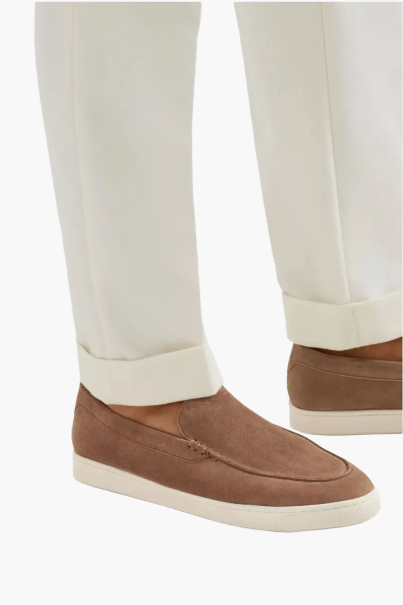 BRUNELLO CUCINELLI Men Chevron-Effect Loafers in Brown Suede 3