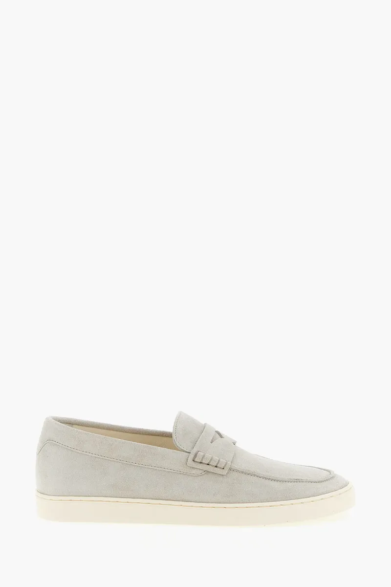 BRUNELLO CUCINELLI Men Penny Slot Strap Loafers in Ivory Suede Calfskin 0