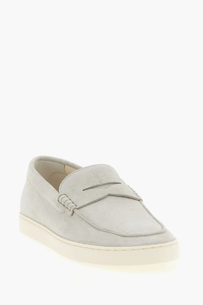 BRUNELLO CUCINELLI Men Penny Slot Strap Loafers in Ivory Suede Calfskin 2