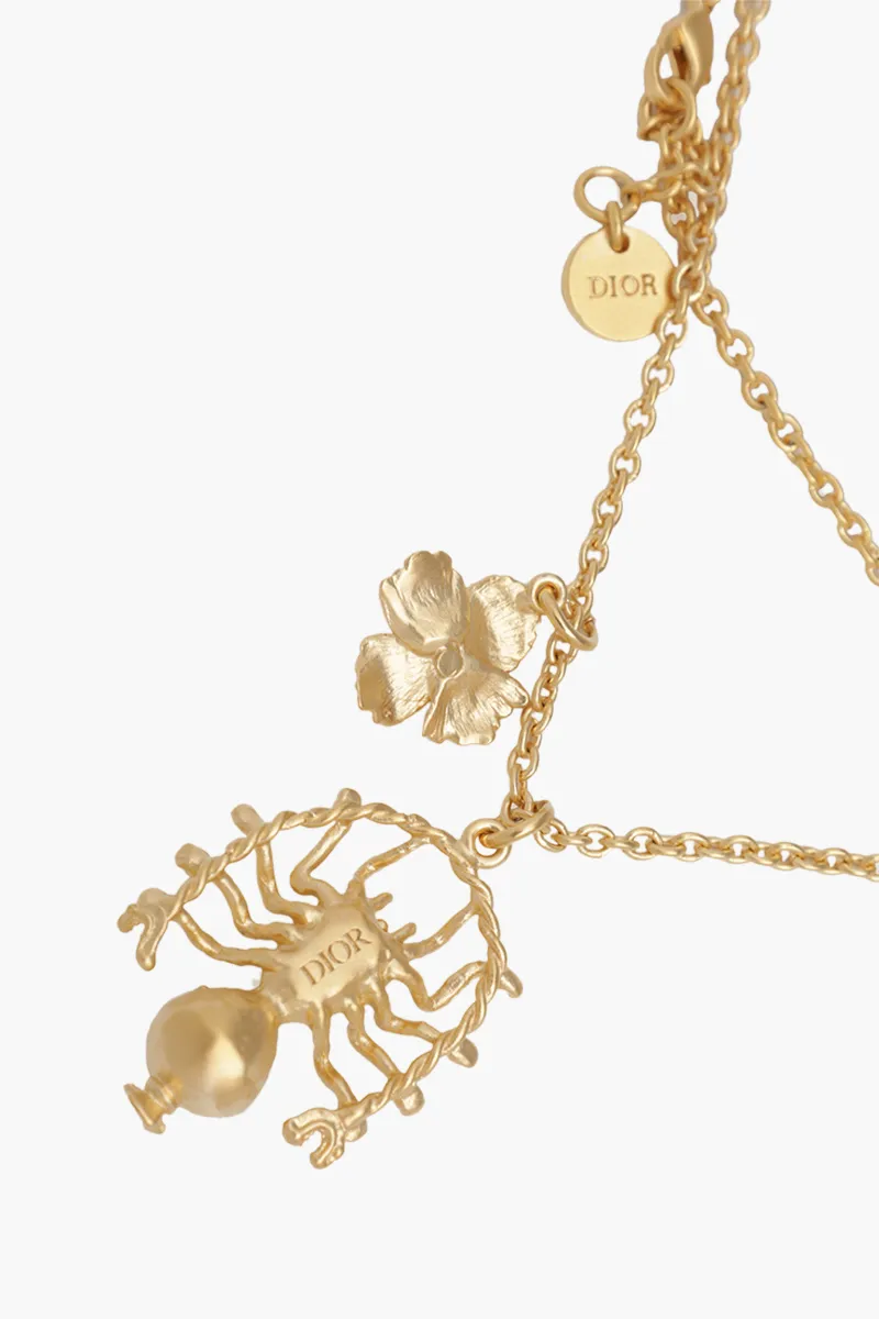CHRISTIAN DIOR Mille Fleurs De Dior Long Necklace in Gold-Finish Metal 1