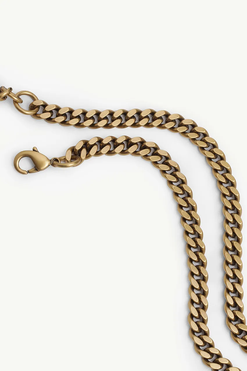CHRISTIAN DIOR J'adior Signature Chain Necklace Antique Gold Metal with White Resin Pearls and White Crystals 3
