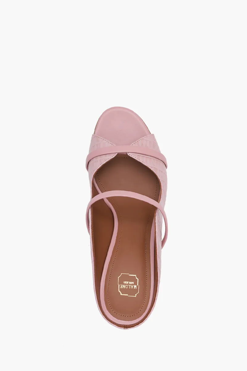 MALONE SOULIERS Norah Pumps 70mm in Rose/Rose Croco-Embossed Leather 3