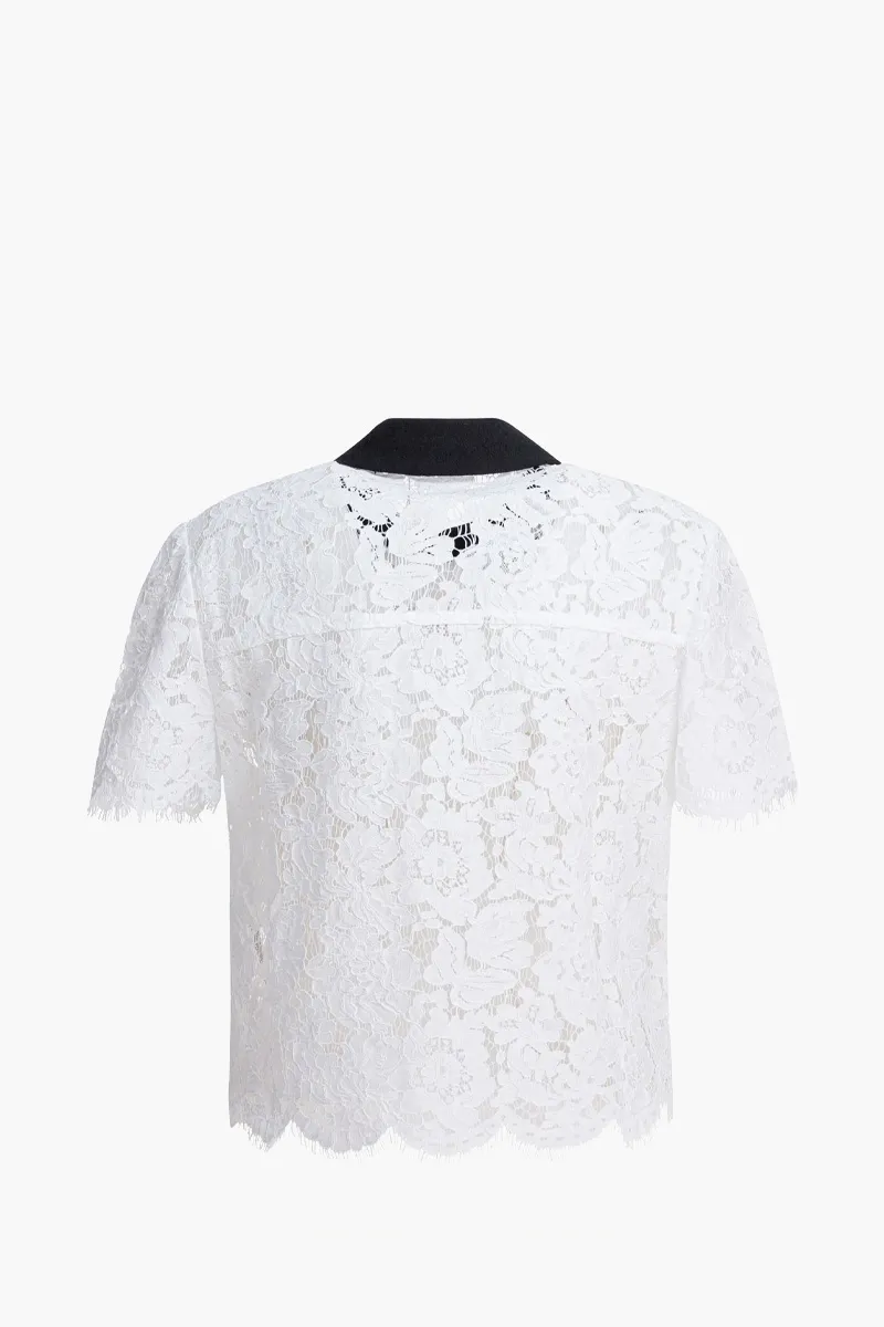 SELF-PORTRAIT Women Lace Contrast Collar Top in White Nylon  1